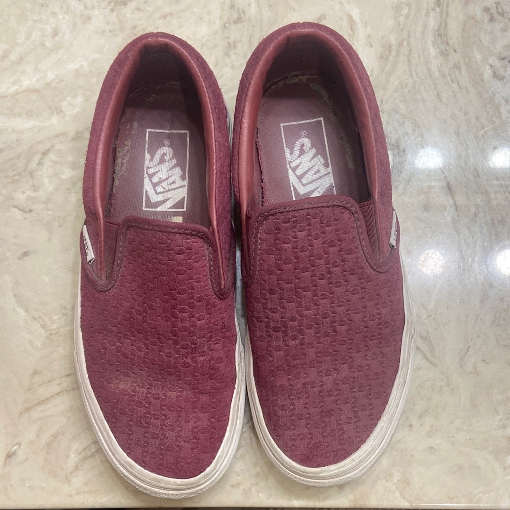 Vans Maroon Textured Slip-On Shoes